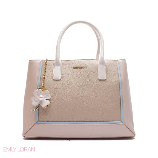 EMBOSSED FLORAL PANELLED SATCHEL BAG - LARGE