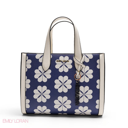 CHIC FLORAL PRINT TOTE WITH LOGO CHARM BAG