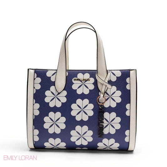 CHIC FLORAL PRINT TOTE WITH LOGO CHARM BAG