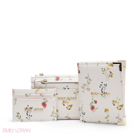 WHITE FLORAL 3-PIECE WALLET SET
