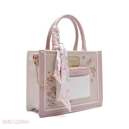 FLORAL EMBROIDERED HANDBAG WITH POUCH - SMALL