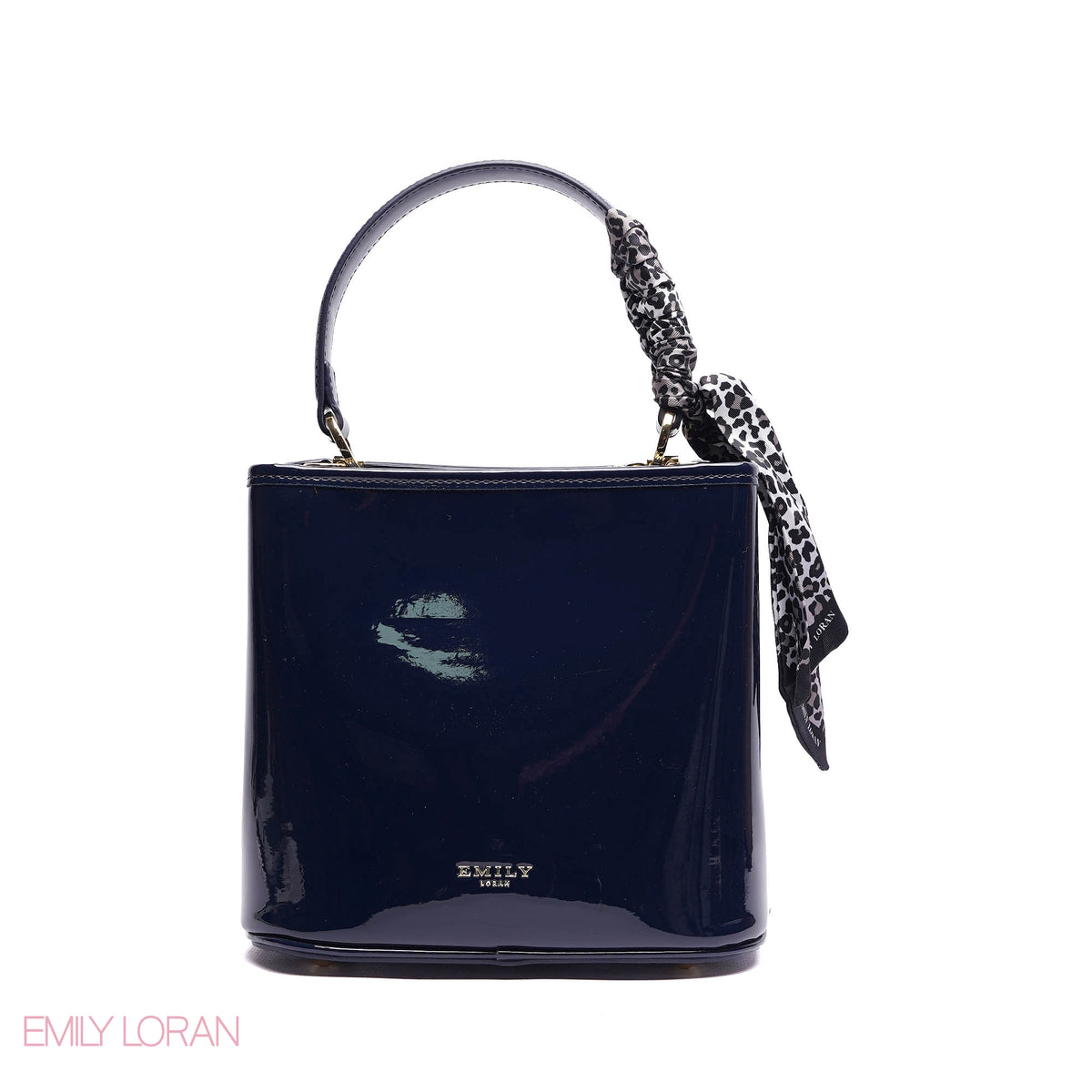 ELEGANT PATENT SUEDE BUCKET BAG WITH LEOPARD SCARF - SMALL
