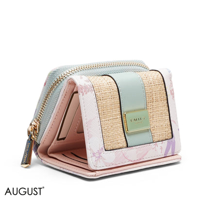 RAFFIA AND FLORAL TRI-FOLD WALLET
