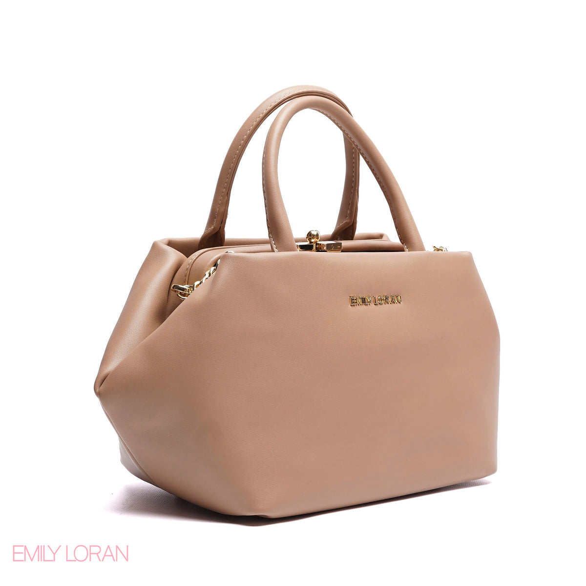 ELEGANT STRUCTURE SATCHEL WITH DETACHABLE STRAP AND GOLD CHARM - SMALL
