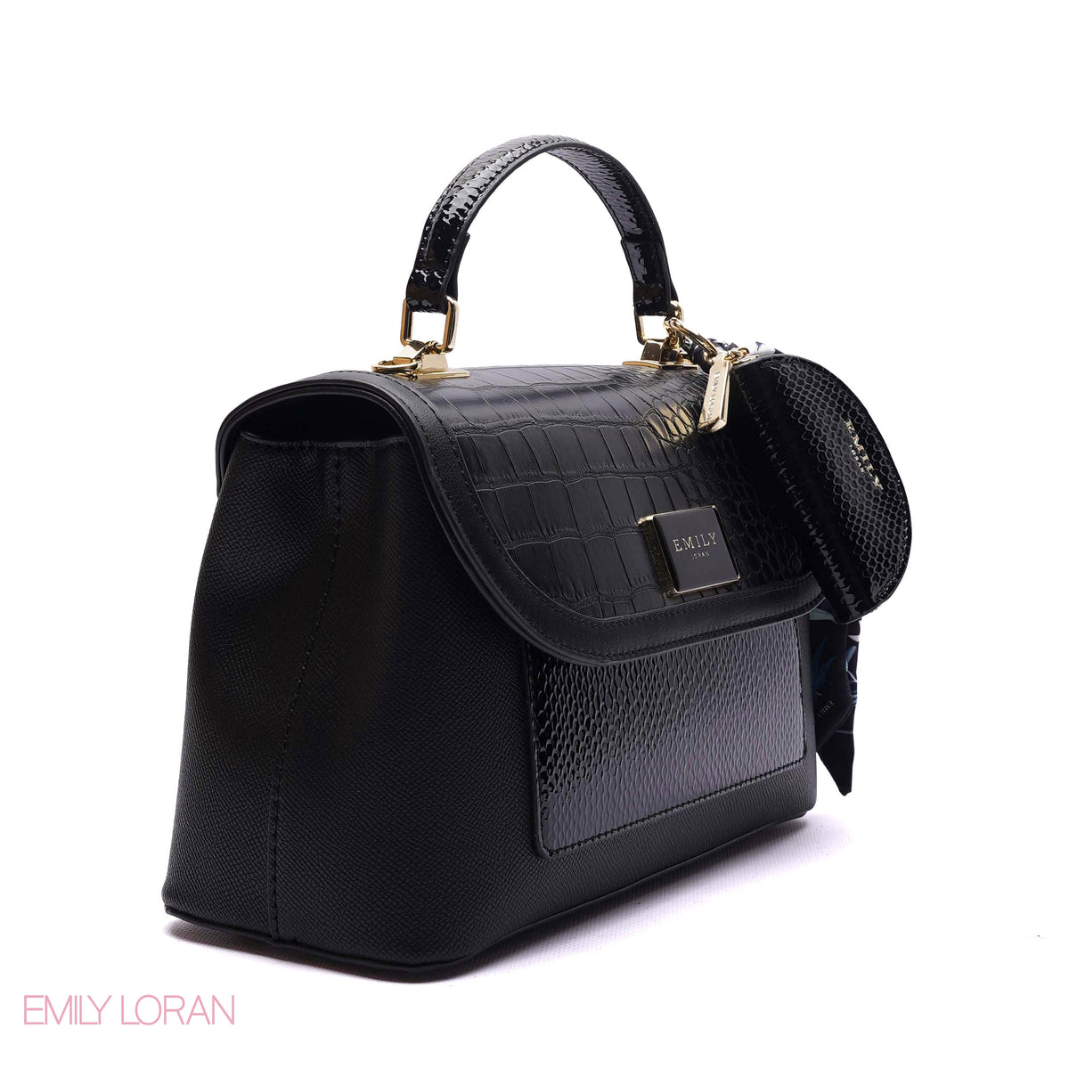FLIPPING HANDBAG CROC LEATHER WITH POUCH- MEDIUM