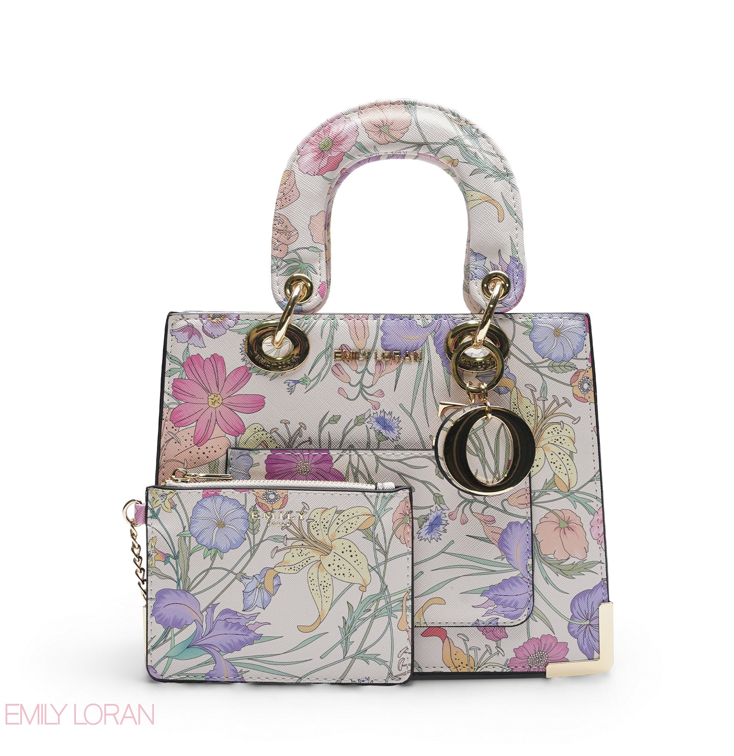 WHITE FLORAL LADY TOTE WITH POUCH