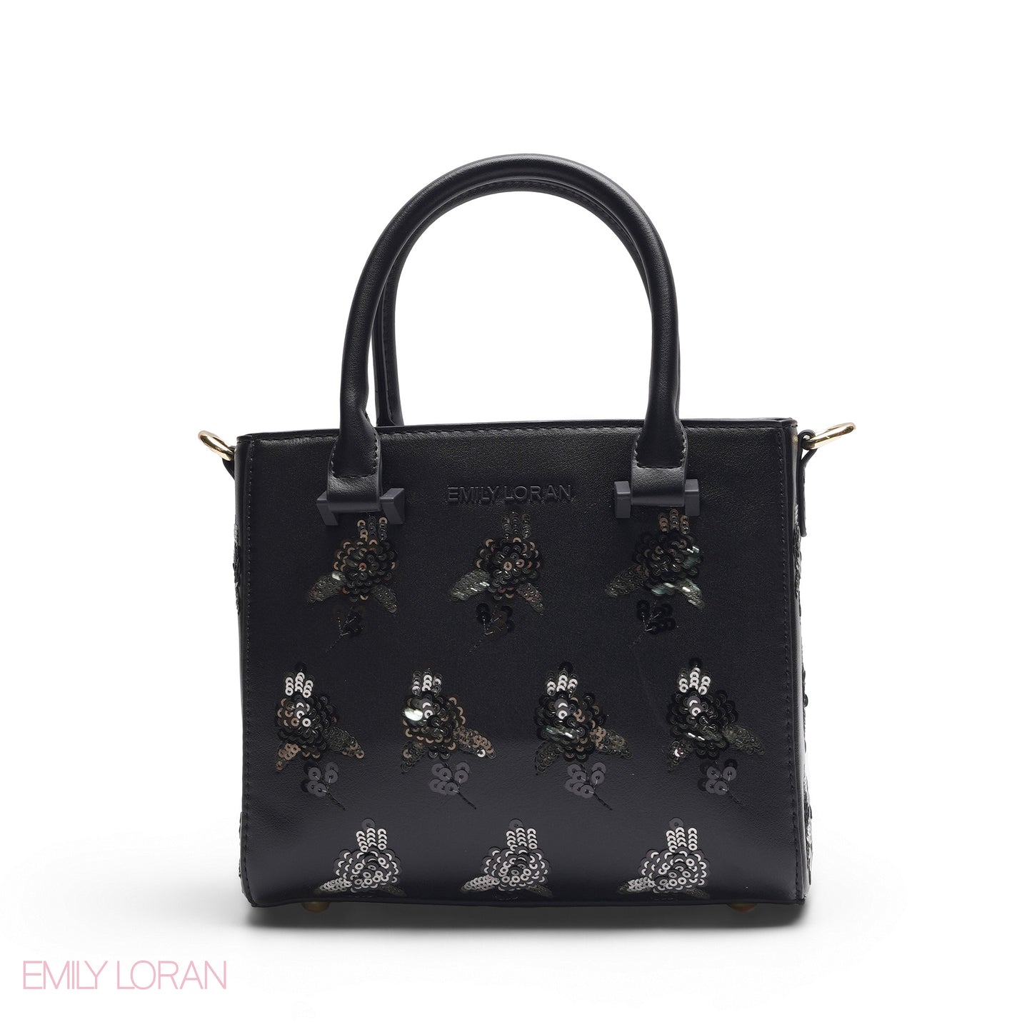 EMILY SOLID BLACK EMBOSSED TOTE BAG - MED