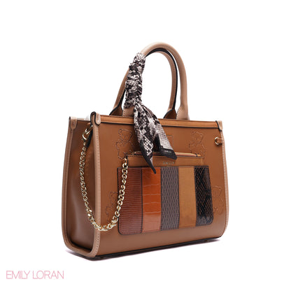 STRUCTURED TOTE BAG ADJUSTABLE SHOULDER STRAP WITH POUCH AND SCARF - MEDIUM