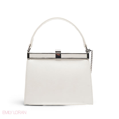 EMILY SOLID WHITE TEXTURED FRAME BAG WITH MINI POUCH - MED