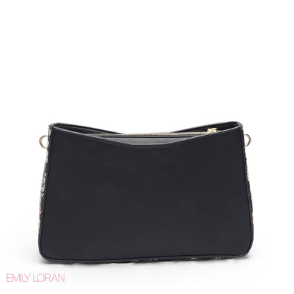 BLACK FLORAL TOTE BAG WITH SCARF - MED