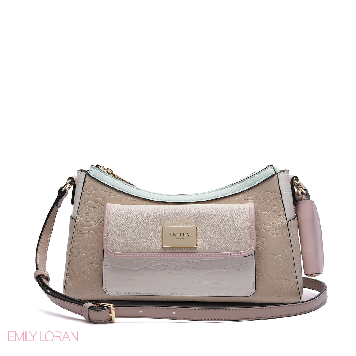 CROSS-BODYBAG CROC STRUCTURE WITH SIMPLE FLOWERS - SMALL