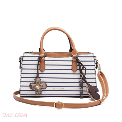 HANDBAG SOFT LEATHER STRIPPED PRINT WITH SIMPLE TWO CHARM - SMALL