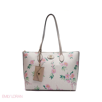SHOULDER BAG WITH SIMPLE DESIGN LOGO AND FLOWER PRINT - LARGE