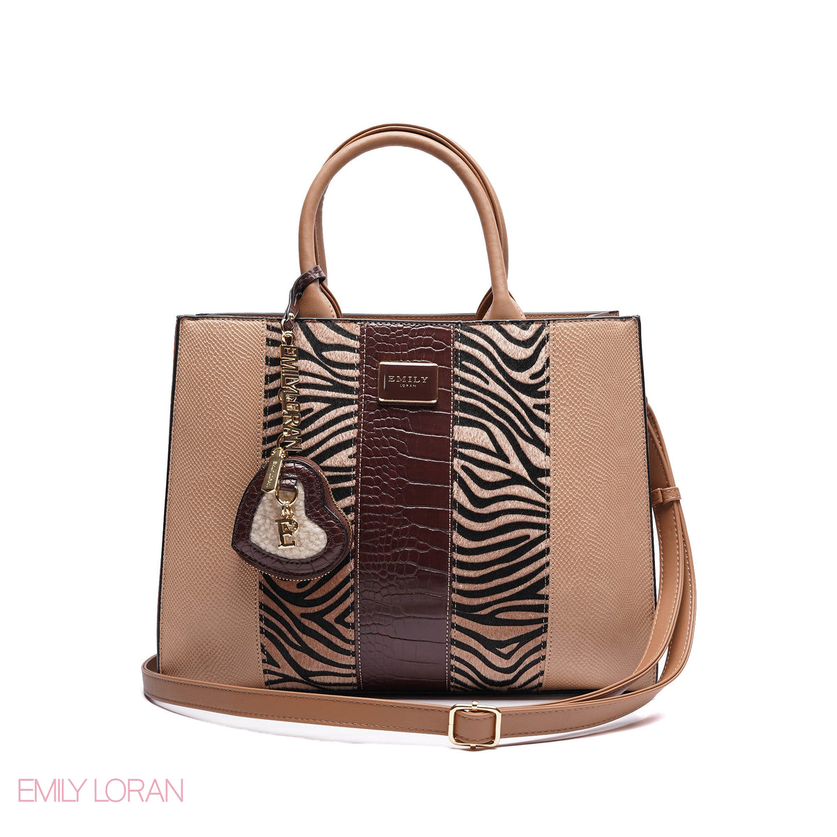 ELEGANT STRUCTURE TOTE BAG WITH DETACHABLE STRAP AND HEART CHARM - LARGE