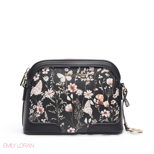 FLORAL BLACK SCARF TOP HANDLE BAG - SMALL