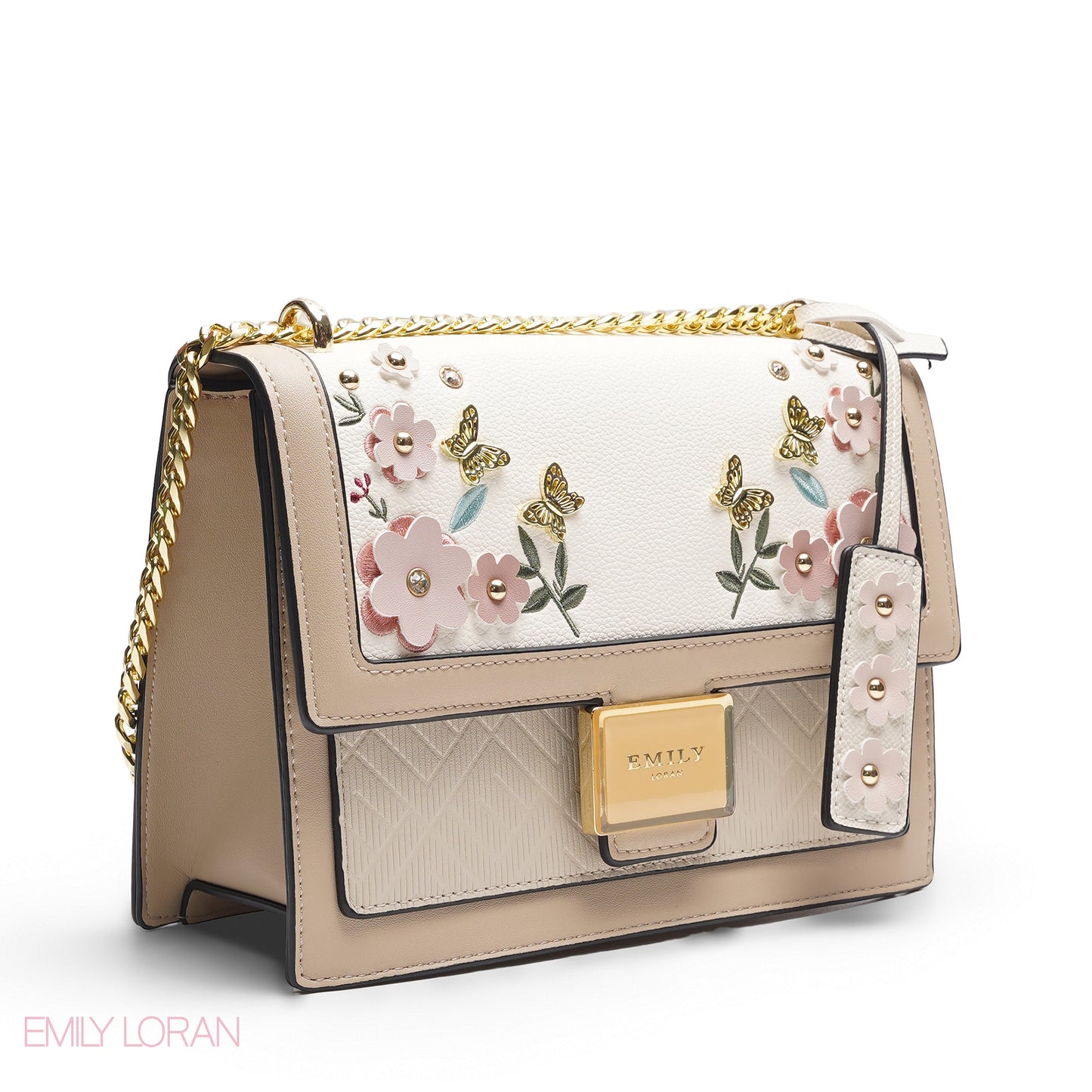 EMILY 3D FLORAL APPLIQUÉ CROSSBODY BAG - WHITE & BEIGE