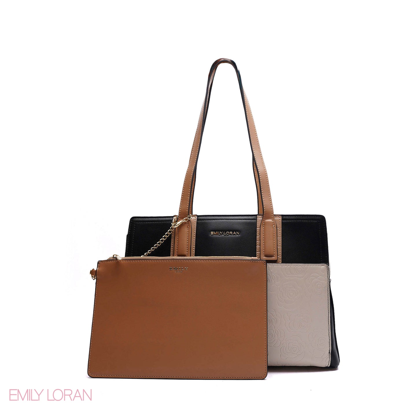 EMBOSSED FLORAL HANDBAG WITH SNAKESKIN POUCH