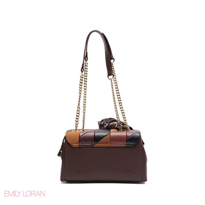 ELEGANT LEATHER SHOULDER BAG  WITH SCARF CHAIN STRAP - SMALL