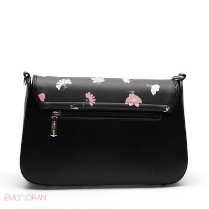 BLACK FLORAL FLAP CROSSBAG
