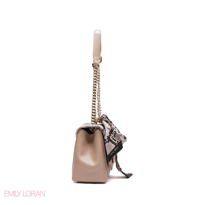 ELEGANT LEATHER SHOULDER BAG  WITH SCARF CHAIN STRAP - SMALL
