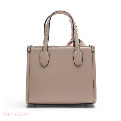 BEIGE FLORAL TOTE WITH PINK DETAILS - SMALL