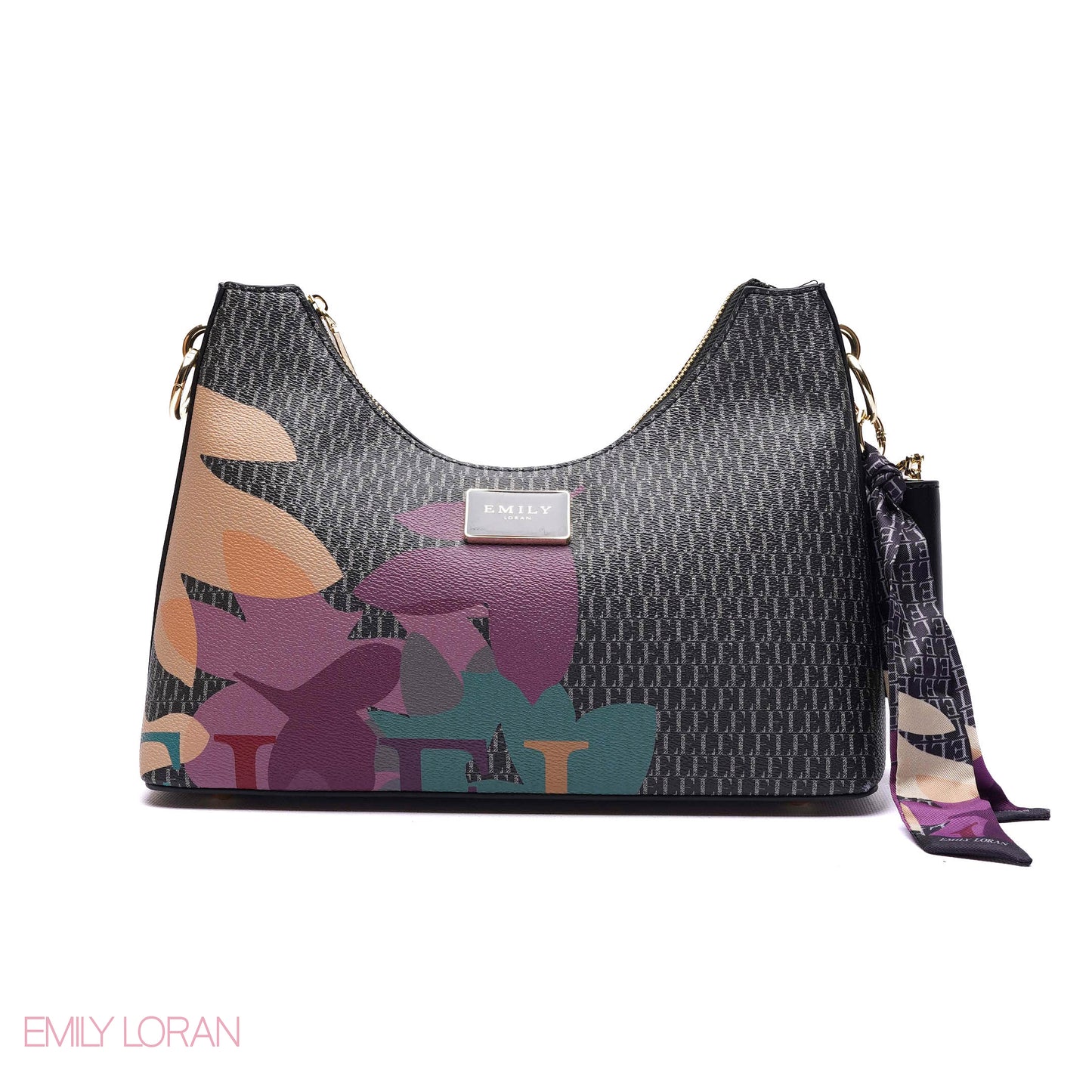 ELEGANT MONOGRAM PRINT SHOULDER BAG