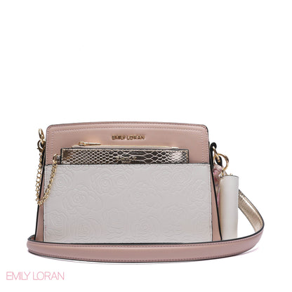 EMBOSSED FLORAL MULTI-TEXTURED CROSSBODY BAG