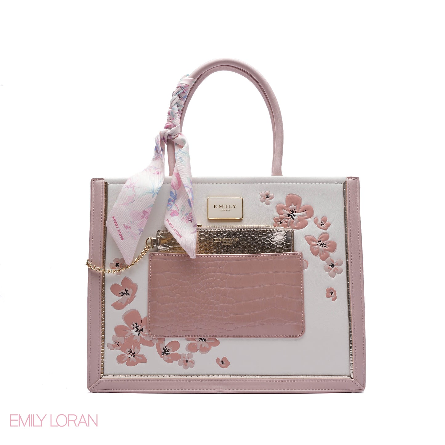 FLORAL EMBROIDERED HANDBAG WITH POUCH