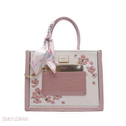 FLORAL EMBROIDERED HANDBAG WITH POUCH