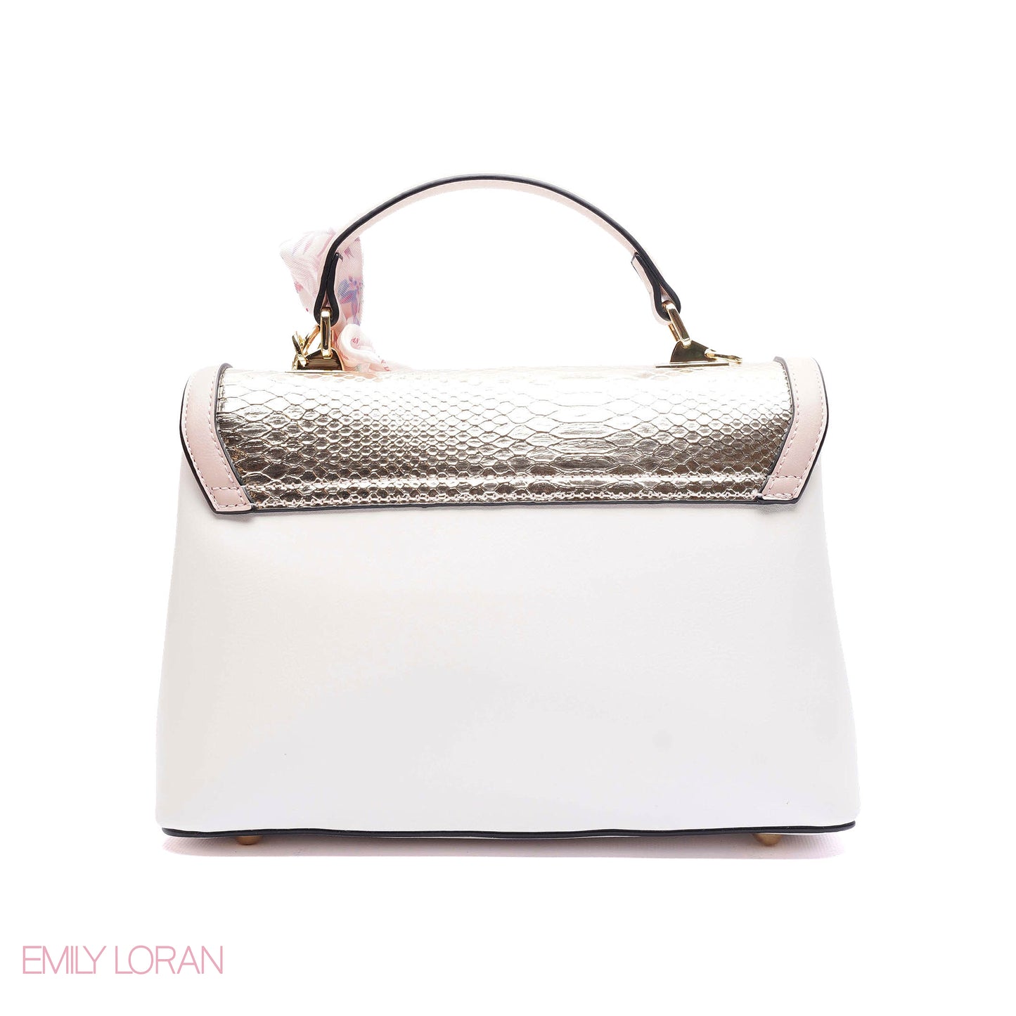 ELEGANT METALLIC SNAKESKIN TOP-HANDLE FLAP BAG