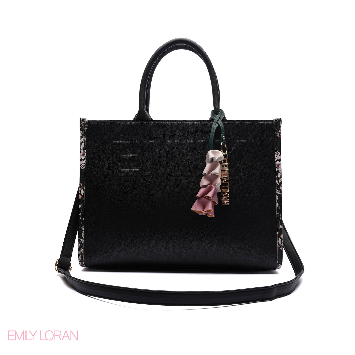 EMBOSSED LOGO TOTE BAG WITH TASSEL CHARM - LARGE