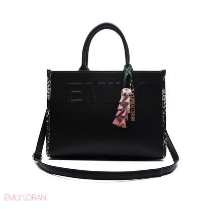 EMBOSSED LOGO TOTE BAG WITH TASSEL CHARM - LARGE