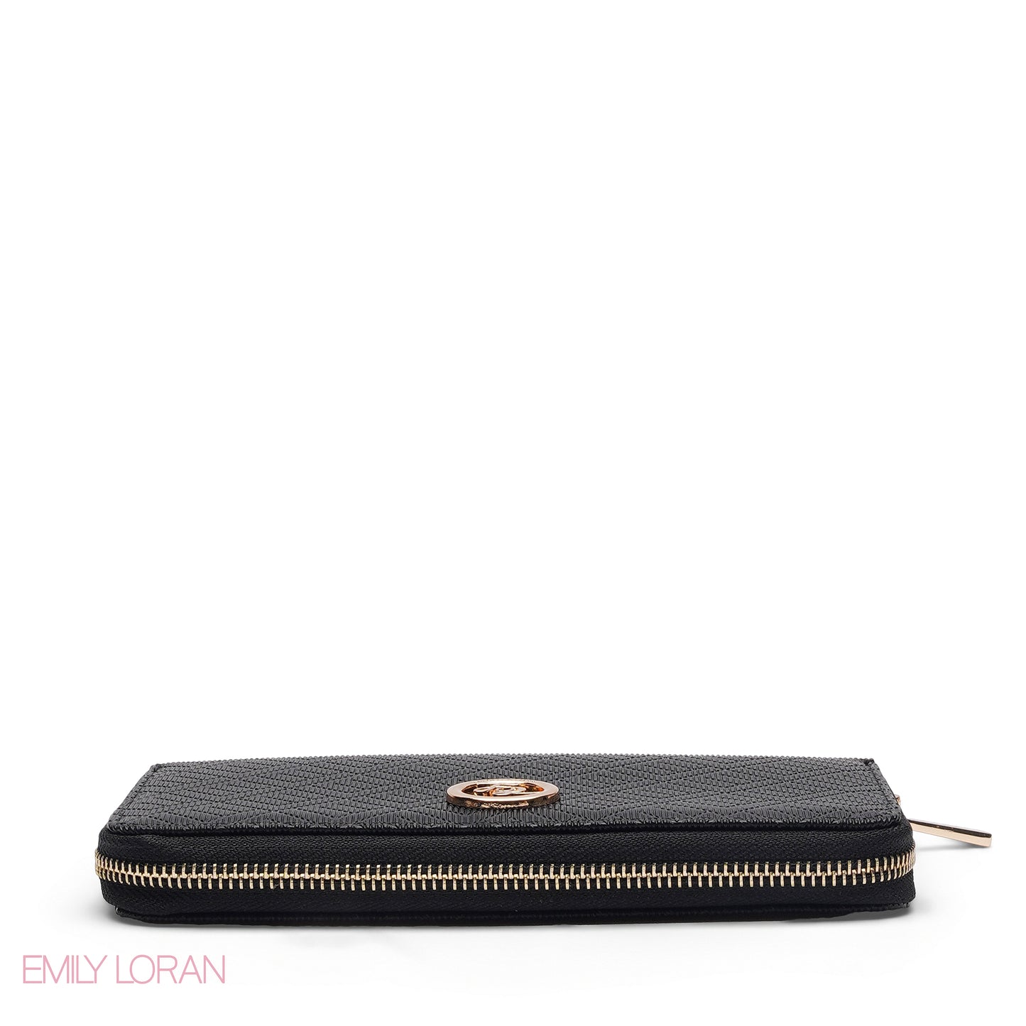 BLACK QUILTED LOGO ZIP-AROUND WALLET