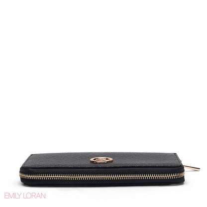 BLACK QUILTED LOGO ZIP-AROUND WALLET