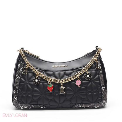 BLACK SHOULDER BAG WITH CHAIN STRAP - SMALL