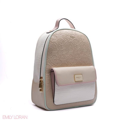 BACKPACK MULTICOLOUR WITH FLOWERS PATTERNS AND CROC FRONT POCKET LEATHER