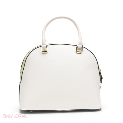 WHITE & YELLOW DOME BAG WITH PINK FLORAL PRINT - LARGE