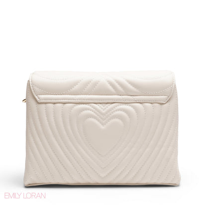 CREAM EMILY EMBOSSED LOGO TRAPEZE  BAG - MED
