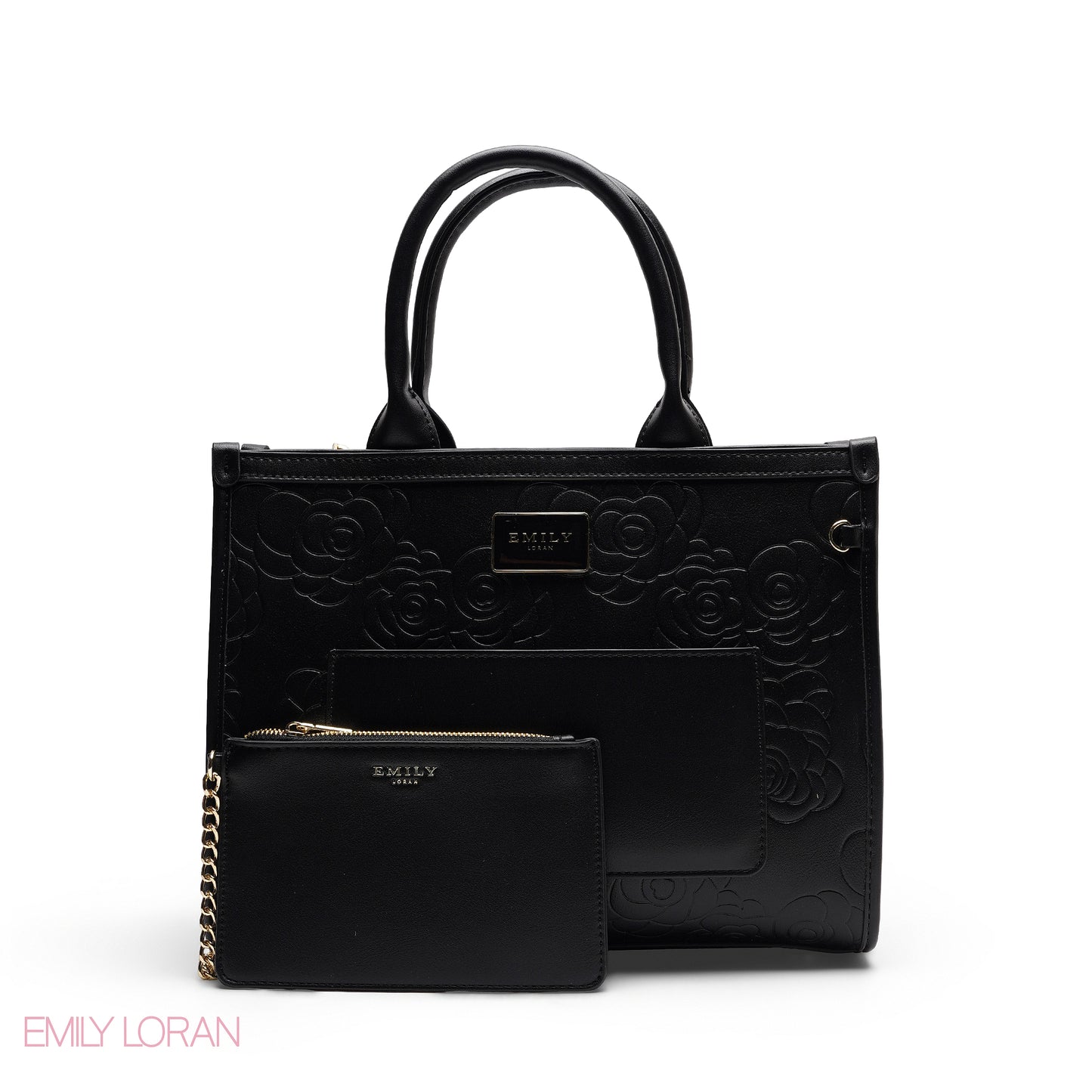 EMBOSSED ROSE TOTE WITH BRANDED STRAP BAG - MEDIUM
