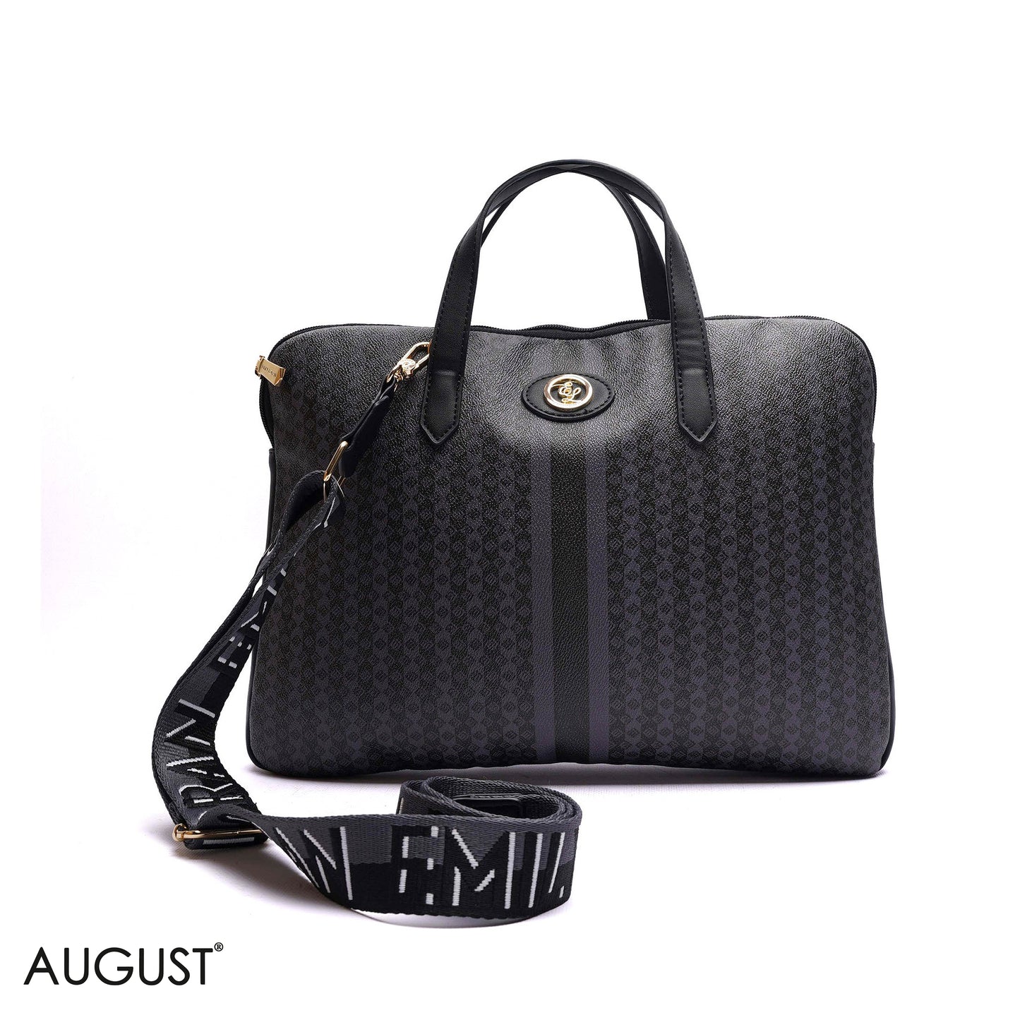 MONOGRAM LAPTOP BAG WITH LOGO WEBBING STRAP