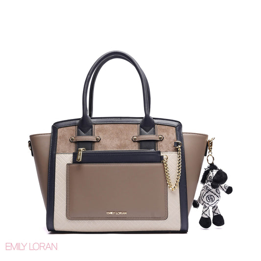 ELEGANT STRUCTURE TOTE BAG WITH ZEBRA CHARM - LARGE