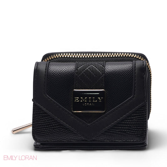 BLACK SOLID ZIP-AROUND WALLET