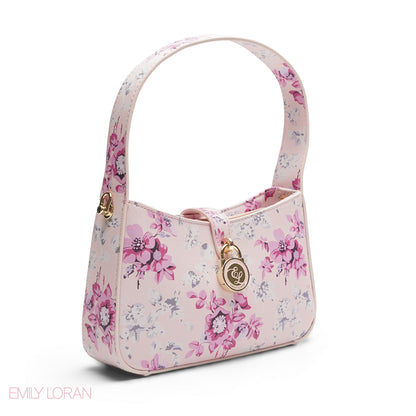 BEIGE ROSE FLORAL BAGUETTE BAG