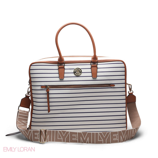 NAVY STRIPED SATCHEL WORK BAG - LARGE