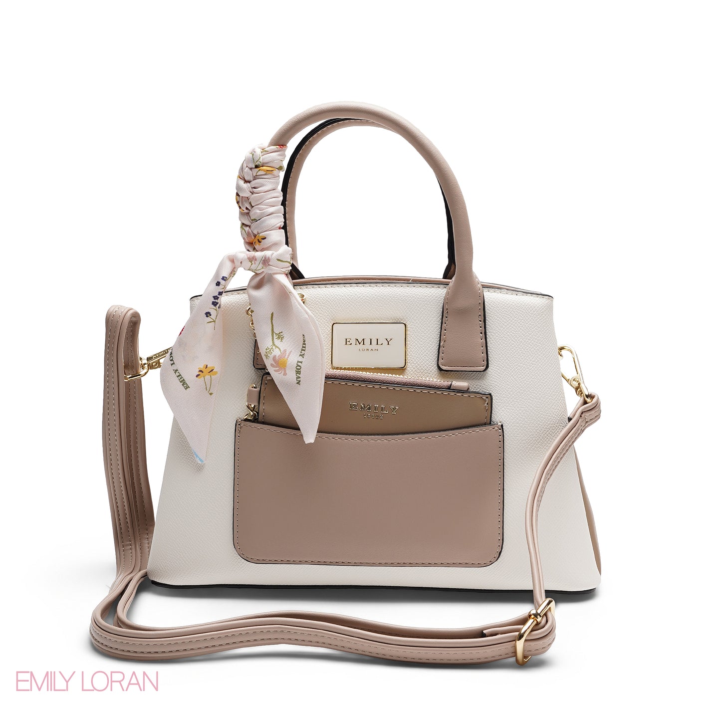 CHIC SATCHEL WITH POUCH AND SIGNATURE SCARF BAG
