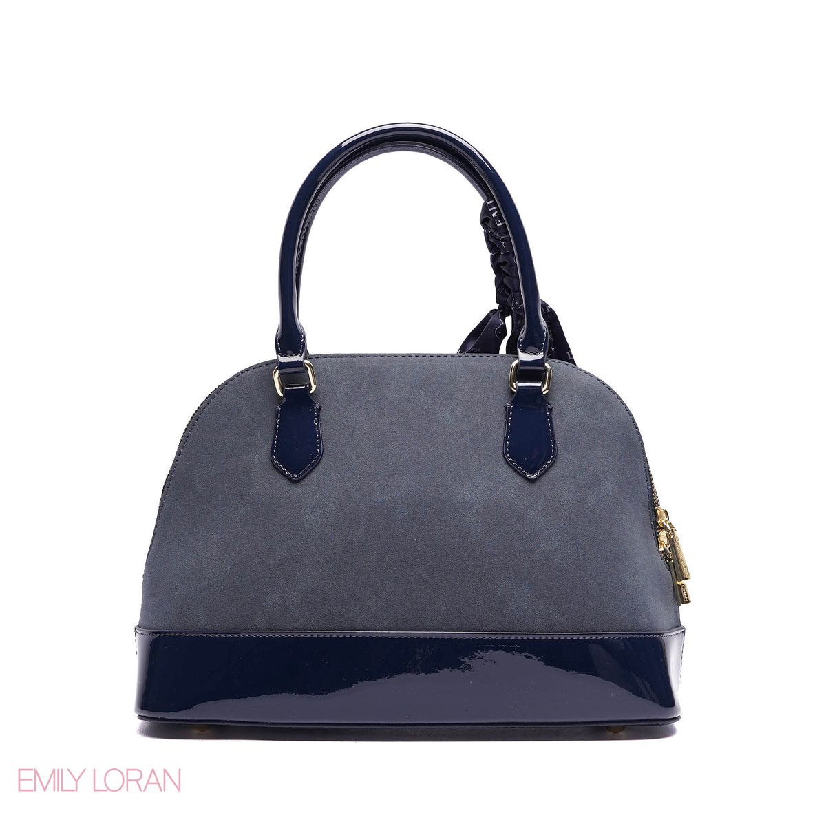 ROUNDED HANDBAG SHINE LEATHER WITH GOLD CHAIN AND SCARF - LARGE