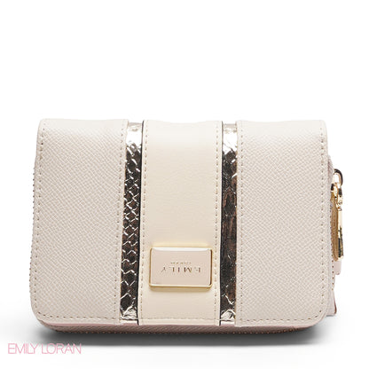 METALLIC TRIM EMBOSSED ZIP-AROUND WALLET