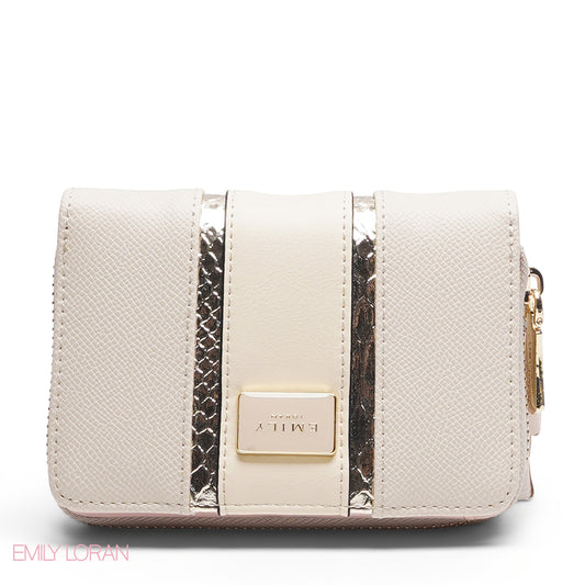 METALLIC TRIM EMBOSSED ZIP-AROUND WALLET