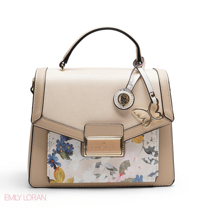 CHIC FLORAL FLAP SATCHEL WITH BUTTERFLY CHARM BAG
