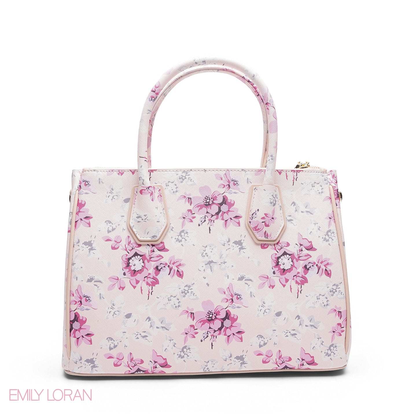 WHITE FLORAL TOTE BAG WITH POUCH - LARGE